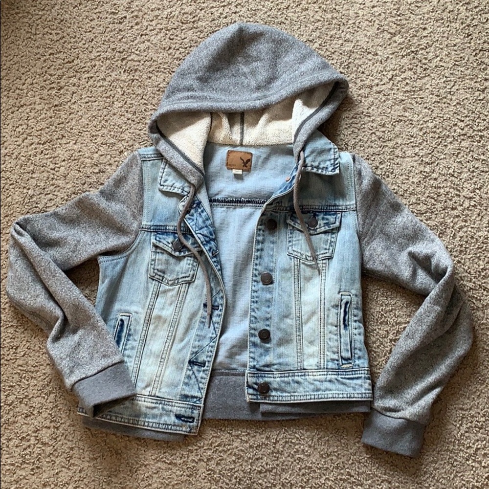 Denim Jacket with Sweatshirt Sleeves